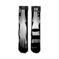 Pair of black and white ankle socks. The design is an x-ray image of feet, with black accents.