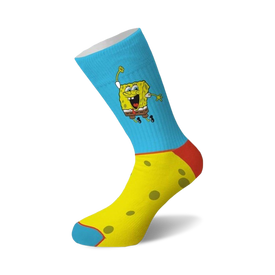 spongebob happy pants cartoon themed mens & womens unisex blue novelty crew socks