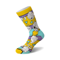 Crew socks featuring Rugrats characters. Predominantly yellow and teal with purple accents. Tommy, Chuckie, and other Rugrats are depicted.