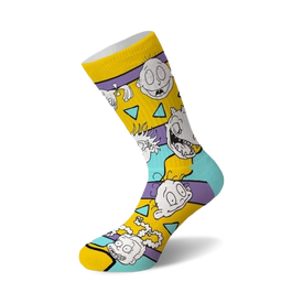 yellow crew socks for men and women featuring a pattern of cartoon babies from the show rugrats.   