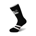 Black crew socks with white stripes at the ankle.  The Godfather logo in white is featured on the upper part of the sock.