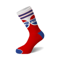 Single crew sock in red, white, and blue with a classic Pepsi logo and striped cuff on a white background.