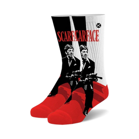  black-and-white tony montana scarface socks with red toe and heel for men and women  