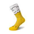 Crew socks with a beer mug design. The socks are primarily yellow with white foam and 'Beer Me' text.