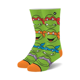 teenage mutant ninja turtles turtle boys cartoon themed mens & womens unisex green novelty crew socks