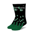 Pair of black crew socks with green accents.  Features the Breaking Bad logo and periodic table elements.