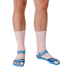 Close-up shot of Socks and Sandals Pale socks, showcasing the detail of the hairy leg and sandal design. [lf]