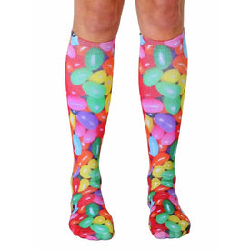 colorful jelly beans patterned knee high socks: unisex fun food fashion  