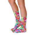 Lifestyle shot showing Jelly Bean socks on a person's feet, showcasing the socks' fit and vibrant colors. [lf]