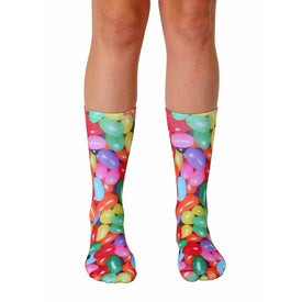 colorful jelly bean pattern crew socks for men and women.   