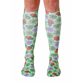 green thumb gardening themed mens & womens unisex green novelty knee high socks