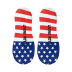 Close-up detail shot of the Stars and Stripes no-show socks, showcasing the Living Royal branding on the heel.