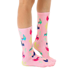 Lifestyle shot of Llama socks on a person's legs, highlighting the fit and style. [lf]