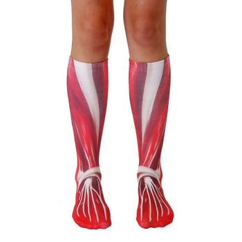 muscle medical themed mens & womens unisex red novelty knee high socks