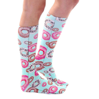 Lifestyle shot showing the socks on a person's legs, highlighting how they look when worn. [lf]