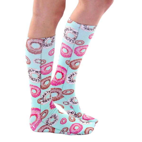 Lifestyle shot showing the socks on a person's legs, highlighting how they look when worn. [lf]