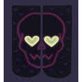 Close-up of the Love Skull Glow socks in the dark, showing the glow-in-the-dark effect. [lf]