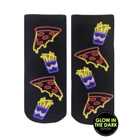 pizza n' fries glow food & drink themed womens black novelty ankle socks