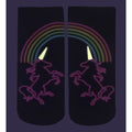 Close-up view of the Unicorn Life Glow socks showing the vibrant glow-in-the-dark details on a dark purple background. [lf]