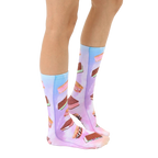 Lifestyle shot showcasing the Ice Cream Sandwich socks on a model's legs, highlighting their fit and fun design. [lf]