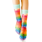 Flatlay product shot of the Rainbow Pancake socks on a white background. [lf]