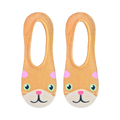 Flatlay showcasing a pair of beige Kitty no-show socks with cute orange cat faces.