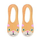 Flatlay showcasing a pair of beige Kitty no-show socks with cute orange cat faces.