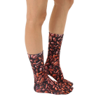 Lifestyle shot of the Coffee Bean socks on a model's legs, showcasing the fit and design. [lf]