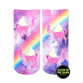 rainbow llamas glow llama themed womens pink novelty ankle socks