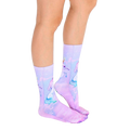 Lifestyle shot: Person wearing the Unicorn Dreams socks, showcasing their fit and style. [lf]