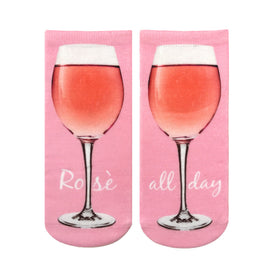 rose all day wine themed womens pink novelty ankle socks