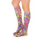 Side view of the knee-high NYC socks, showcasing the full length and design details.