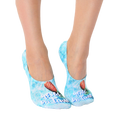 Lifestyle shot showing the 'Never On Time' no-show socks on a woman's feet. [lf]