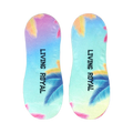 Close-up flat lay product shot of the 'No Bad Vibes' no-show socks, showcasing the sock's design and color details.