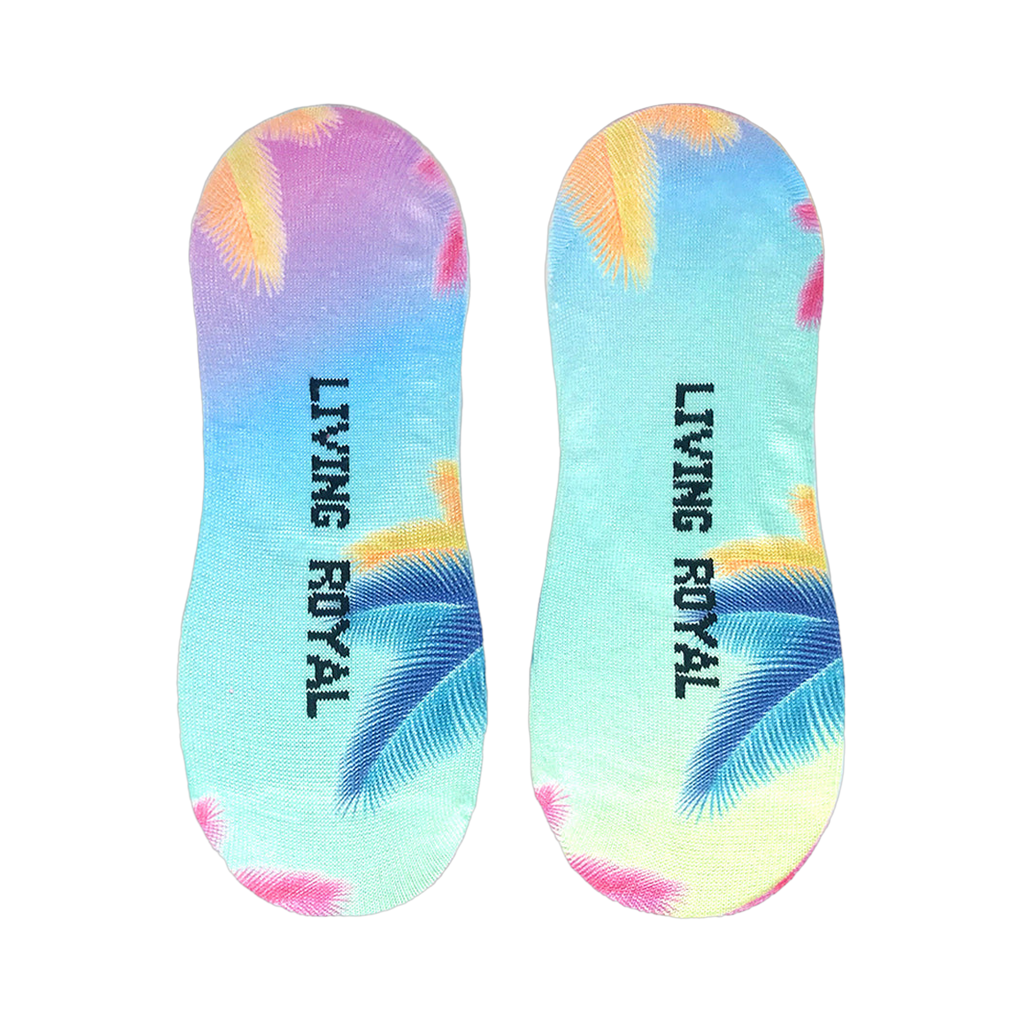 Close-up flat lay product shot of the 'No Bad Vibes' no-show socks, showcasing the sock's design and color details.