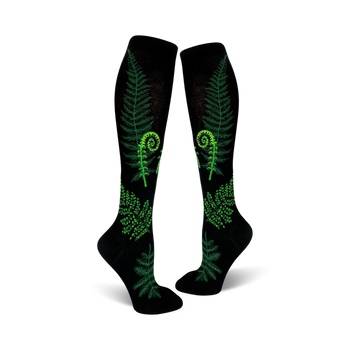ferns & fiddlehead pattern knee high socks for women. botanical and fern theme.   