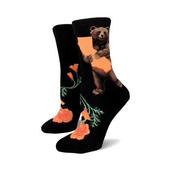 california bear hug california themed womens black novelty crew socks