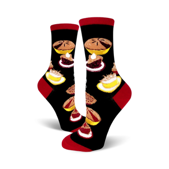 pie party dessert themed womens black novelty crew socks