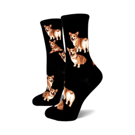 corgi butts in black crew socks. a perfect gift for any dog lover.  