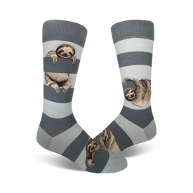 gray and light blue sloth pattern crew socks, mens.  