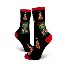 merry crustmas christmas themed womens black novelty crew socks
