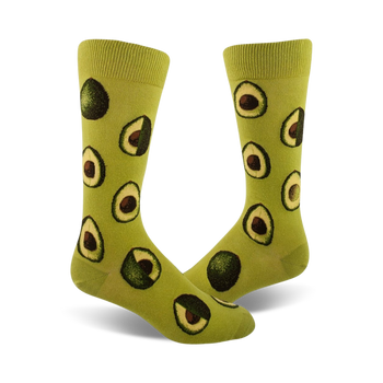 light green mid-calf socks with repeating avocado pattern. funny and unique socks for men.  