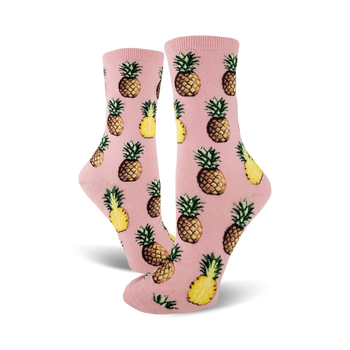pursuit of pineapples food & drink themed womens pink novelty crew socks