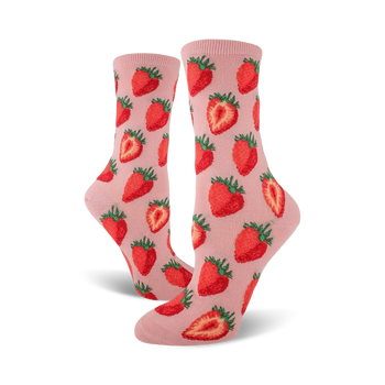 sweet strawberries colorful themed womens pink novelty crew socks