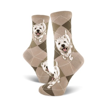 westies are my besties dog themed womens beige novelty crew socks