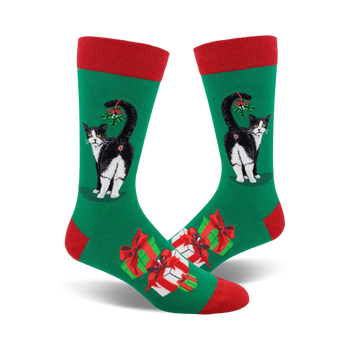cat butt christmas cats themed mens green novelty crew socks
