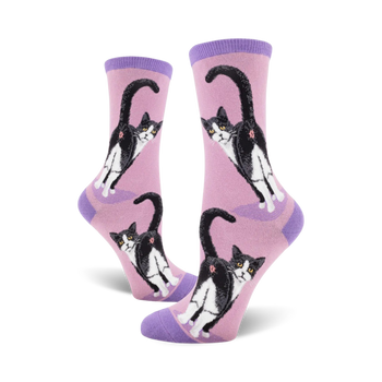 tuxedo cat butt cats themed womens pink novelty crew socks