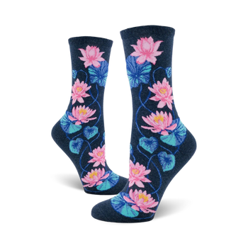 lotus lotus themed womens blue novelty crew socks