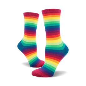 crew-length rainbow gradient stripe socks for women, celebrating pride.  