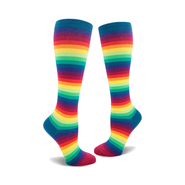 rainbow gradient knee high socks for women express lgbtq+ pride with vibrant colors.   }}